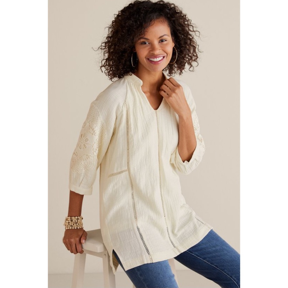 Soft Surroundings Magnolia Cream Tunic Top Blouse Sz PXS